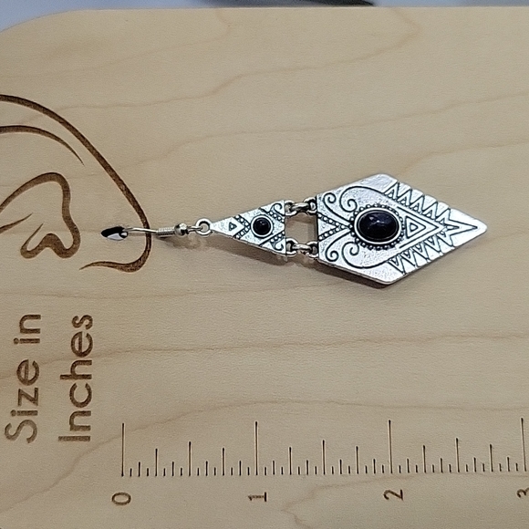 Lapis Geometric Aztec Scrolled Hinge Dangle Earrings - Picture 2 of 8